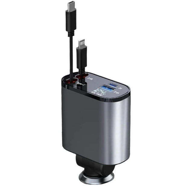 4-in-1 Fast Car Charger with LED Display (Type-C &amp; Lightning)